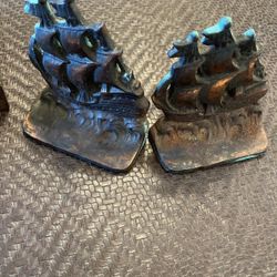 ANTIQUE  Cast Iron Sea Ship Sail Boats Maritime Statue Bookend/doorstop