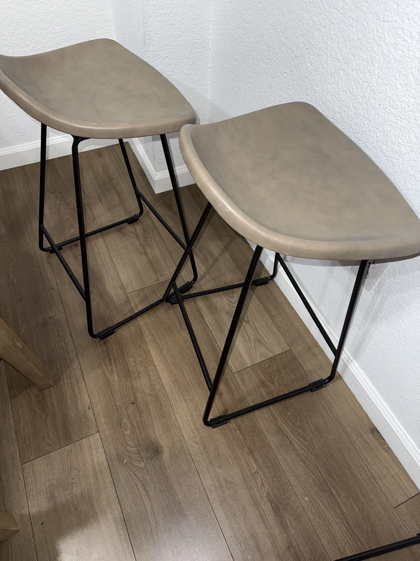 Pottery Barn Brenner Leather Counter 3 Piece Stool Gray Leather