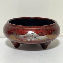 Small Vintage Oriental Lacquer Wood Bonsai Succulents Planter Pot Footed Low Bowl