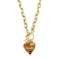 14k Gold Chain Link Murano Heart Toggle Necklace