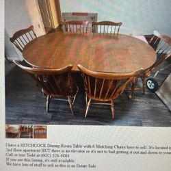 Hitchcock dining Room Table With Six Chairs. Wood ESTATE SALE