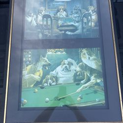 Custom Framed and Matted Dogs Playing Poker and Pool Tin Pictures 