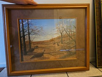 Framed Vintage-Style Wildlife Art: Autumn Wild Turkeys by SM Bloom