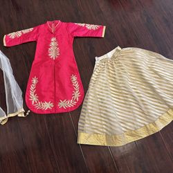 Lengha Girl Indian Outfit Pink Gold