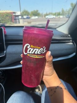 Raising Cane's Pink Glitter Tumbler with Straw