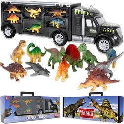 MOBIUS Dinosaur Truck Carrier – Large Transport Truck with 12 Dino Figures, Kids Toy Ages 3–7