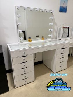 White vanity desk led lights Nuevo new cajonera dresser drawer