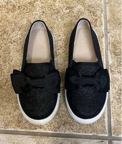 New Toddler girl black glitter slip ons