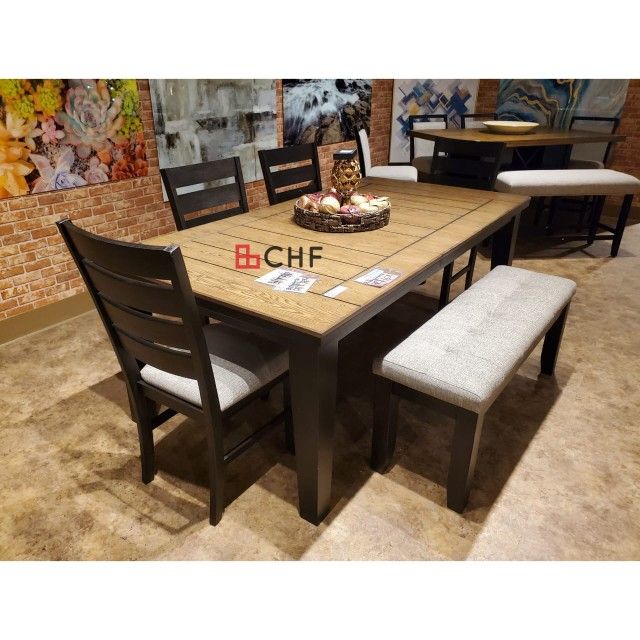 6 Piece Dining Table Set With 4 Chairs  And Bench Included 