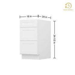 Easy-DIY 18 in. W x 24 in. D x 34.5 in. H Ready to Assemble Drawer Base Kitchen Cabinet in Shaker White with 3-Drawers