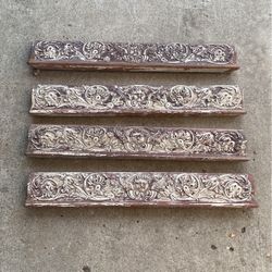 4 Victorian Carved Mahogany Boards, Great For Frame Toppers 