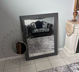Large Wall Mirror with Gray Frame