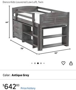 Grey Low Loft Bed - Sturdy Wood