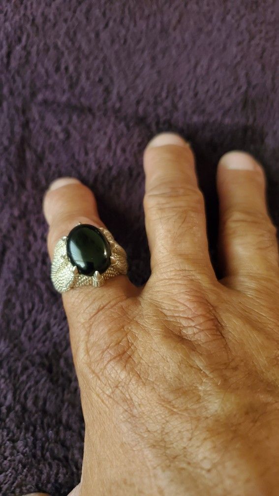 Sterling Silver Gothic Onyx Claw Ring
