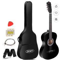 38" Acoustic Guitar for Beginners, Student Starter Kit with Gig Bag, Strap, Tuner & Picks -Black