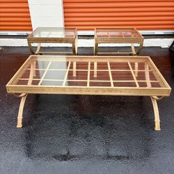 3-Piece Vintage Style Coffee Table Set – Glass Top (Coffee Table + 2 End Tables)
