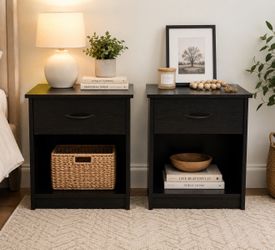 Black Nightstand Set of 2 with Drawer