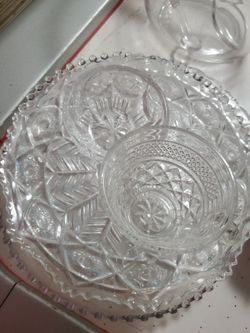 Glass Punch Bowl And Some Crystal Plates