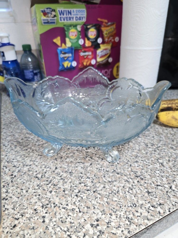 Vintage Jeanette Blue Lombardi Footed Bowl