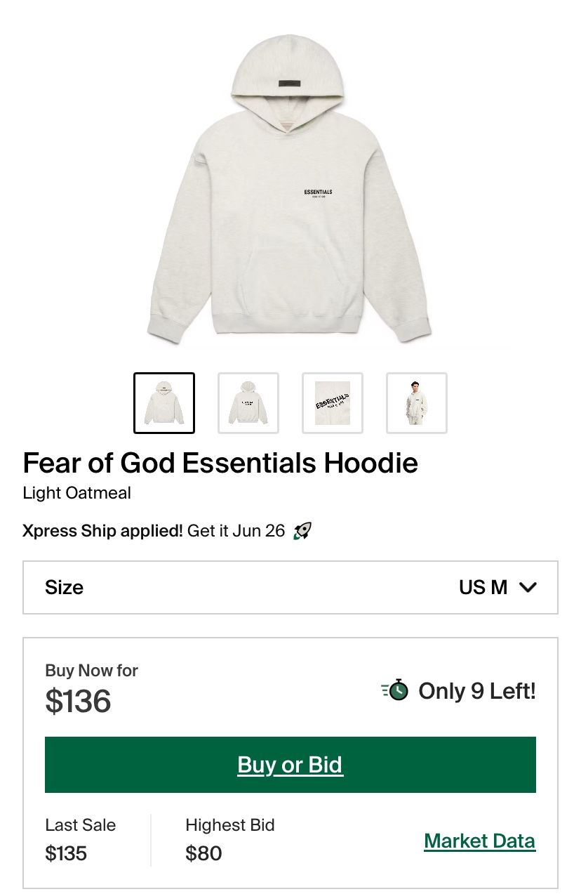 Fear Of God Essentials Hoodie ‘Light Oatmeal’
