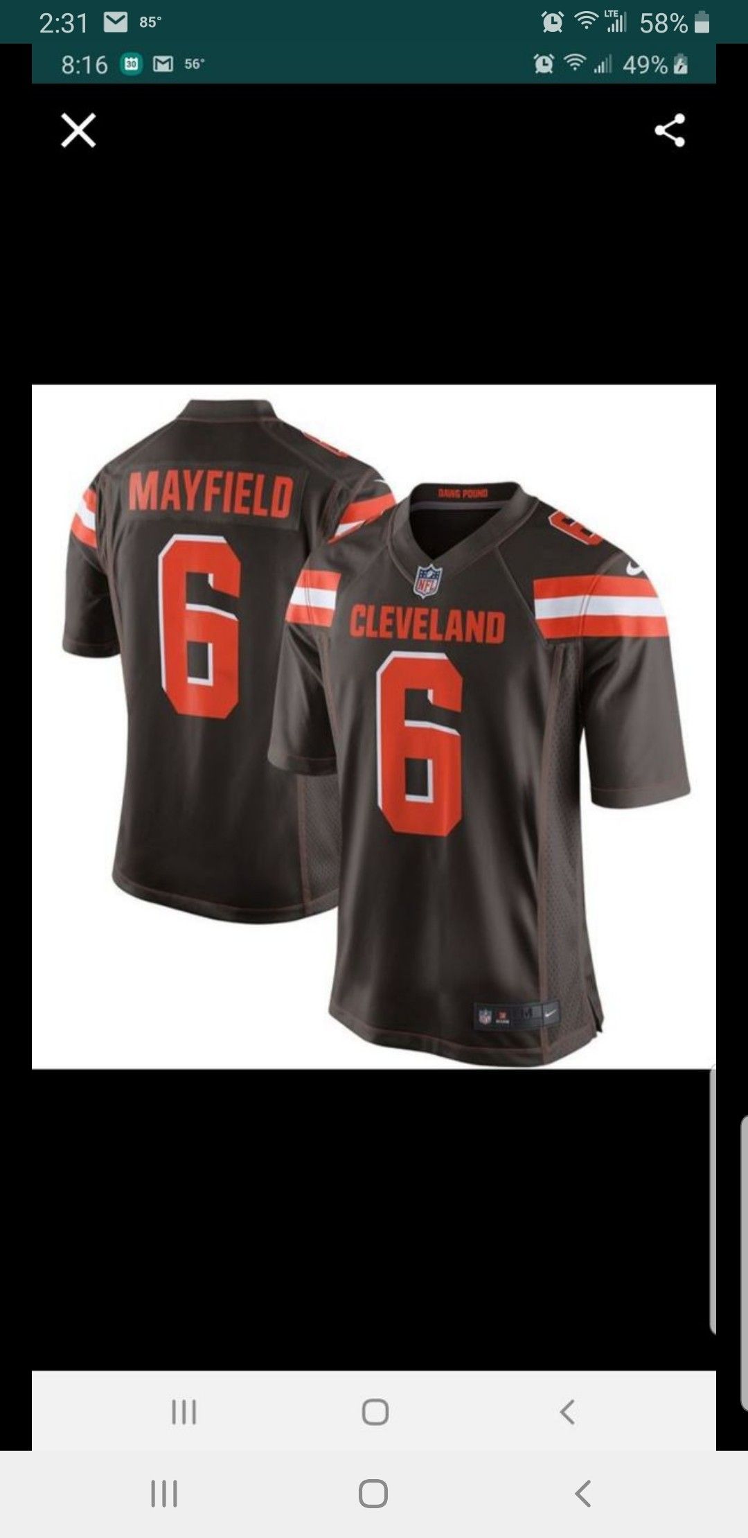 CLEVELAND BROWNS BAKER MAYFIELD JERSEY SIZE Large-3XL 100% STITCHED