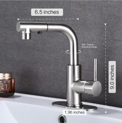 Sink Faucet with Pull Out Sprayer for Sink 1 Hole,Brass Single Handle for Hot and Cold Water Vanity Basin Faucet,Three Water Flow Modes with