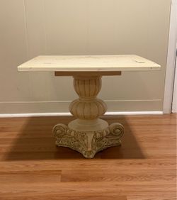 Vintage Hollywood Regency Faux Marble Top & architectural pedestal base.