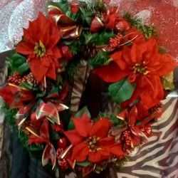 Hand Crafted Poinsettia Wreath 