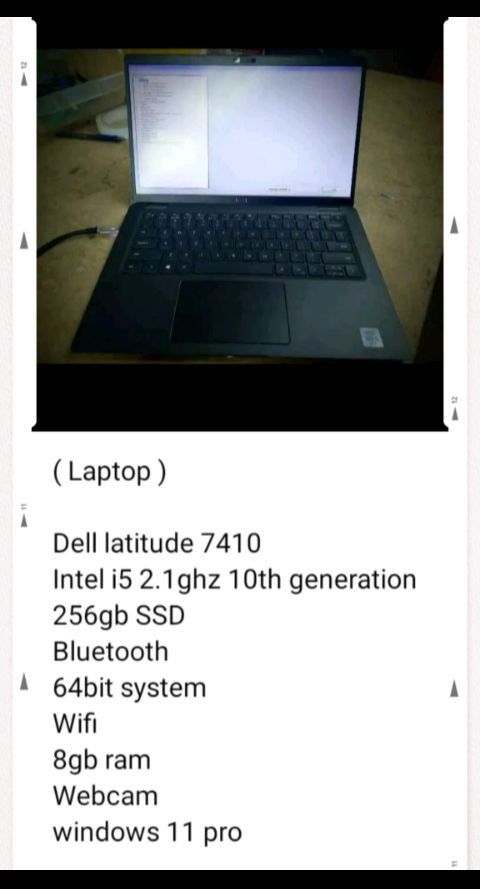( Laptop )
Dell latitude 7410
Intel i5 2.1ghz 10th generation
256gb SSD
Bluetooth
64bit system
Wifi
8gb ram
Webcam
windows 11 pro