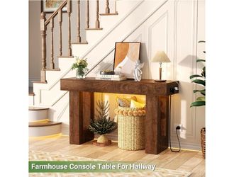 47" Entryway Table with Socket and Sensor Light, Narrow Console Table with Storage Behind Couch, Farmhouse Entry Way Tables with Open Storage for Entr