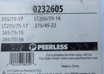 New Peerless Snow Chains $60 Firm