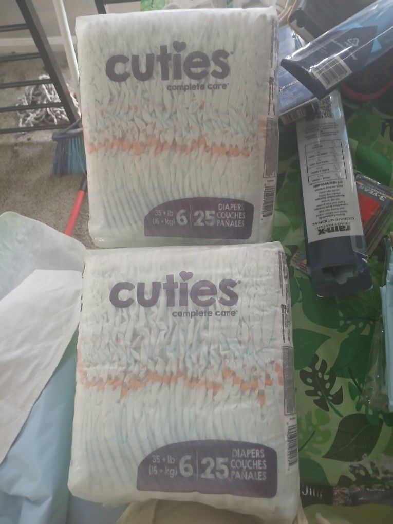 2 Packs Cuties Complete Care Size 6 Diapers 25 Count