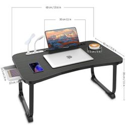 Portable Foldable Laptop Bed Table with USB Charge Port Storage Drawer and Cup Holder,Lap Desk Laptop Stand Serving Tray for Eating, Reading and Worki