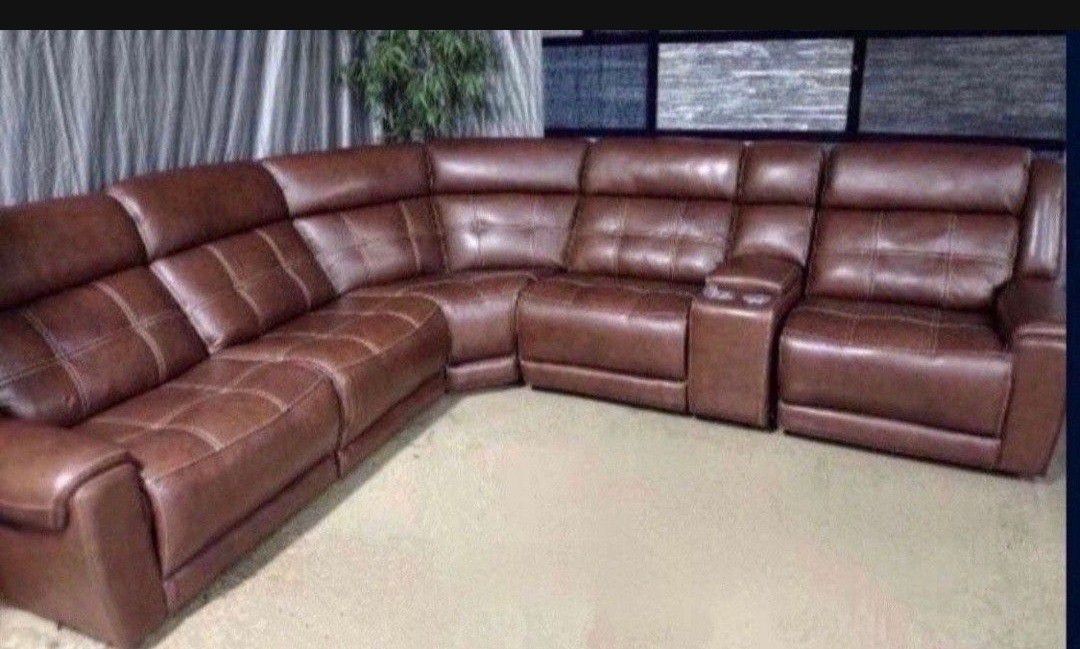 Brown Leather Modular Power Reclining Sectional)New)