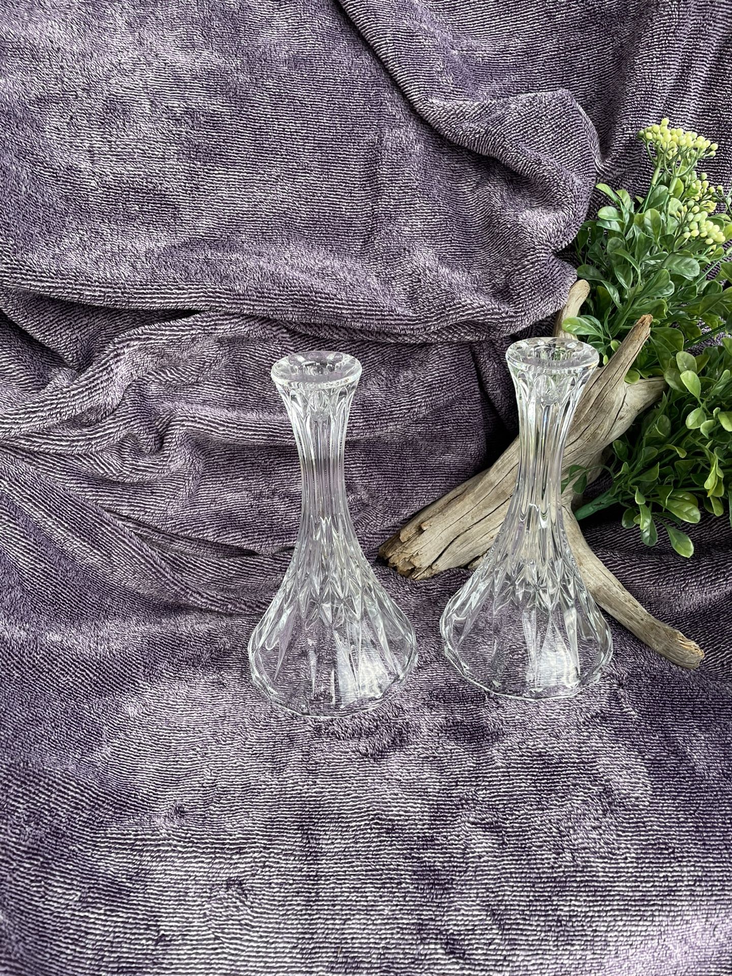 Set Of 2 Clear Glass Candle Holders