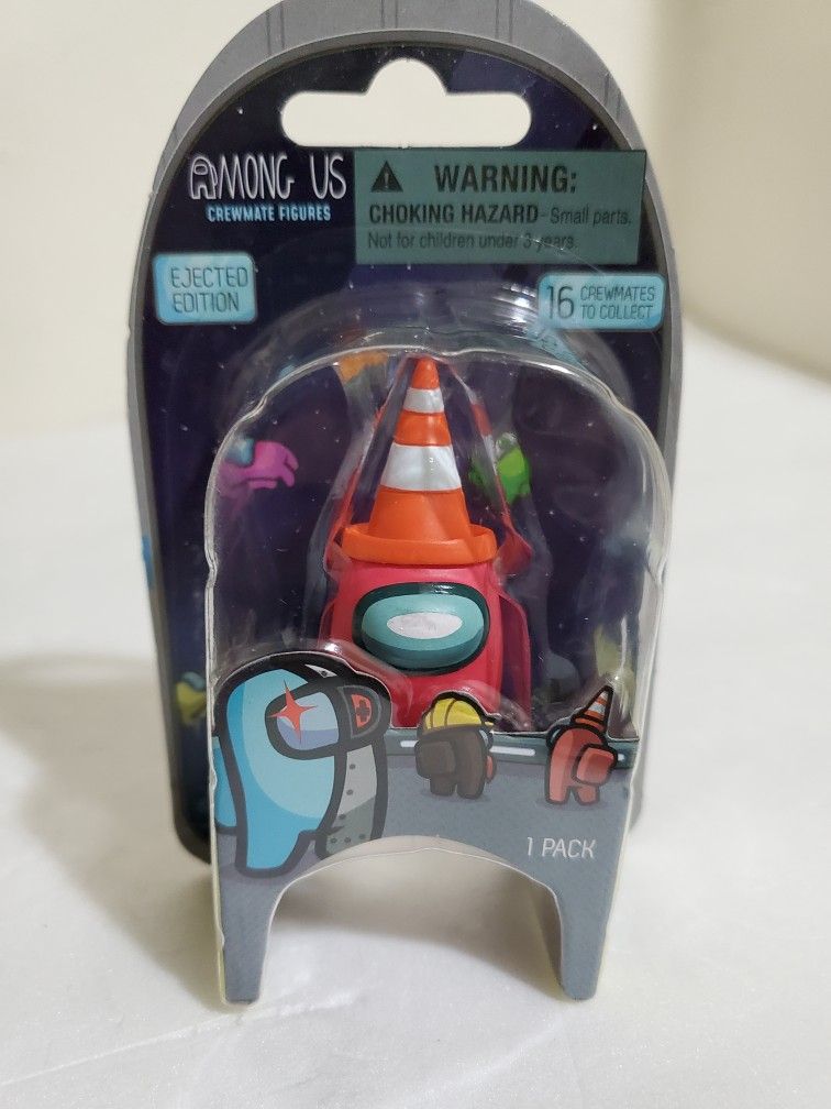 Among Us Crewmate Mini Figure Ejected Edition Pink with Traffic Cone Hat Toy