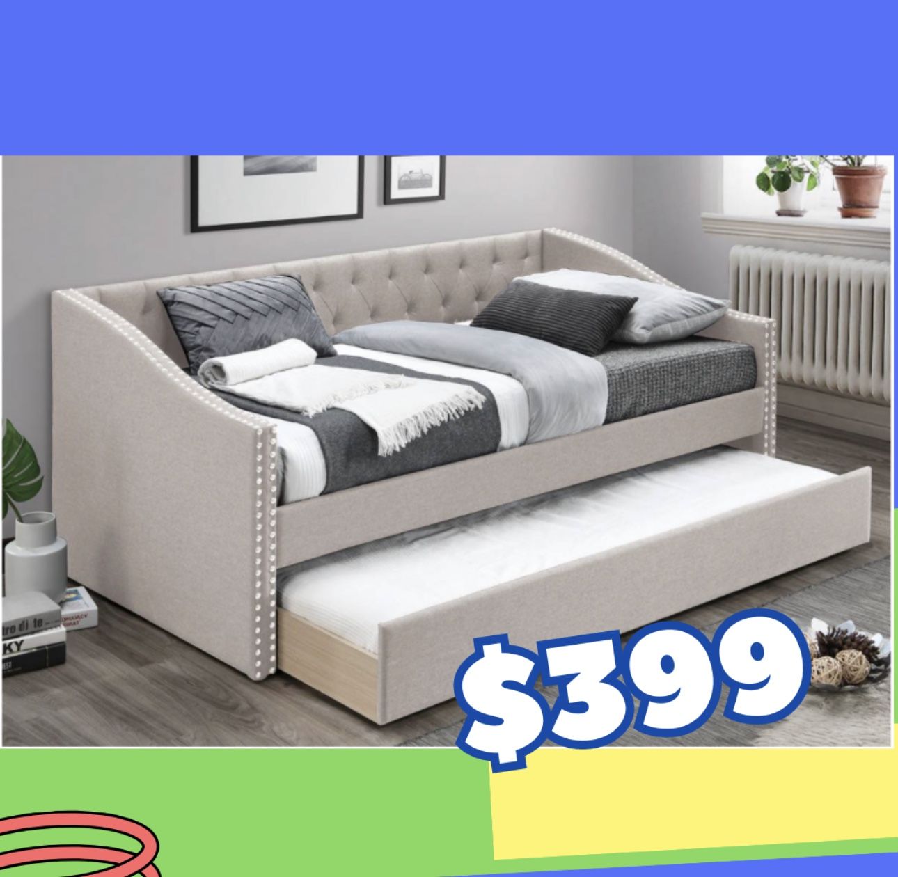 Brand New In Box Day Bed W/ Slats + Trundle And 2 Mattresses. Pick Up In Long Beach