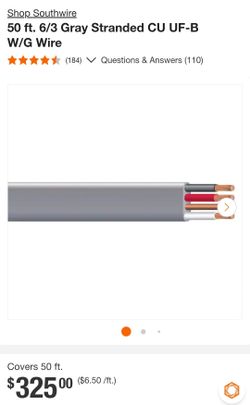 50 ft. 6/3 Gray Stranded CU UF-B W/G Wire