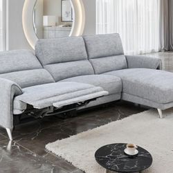 Brand New Grey Super Plush Chenille Power Reclining Sectional Sofa 