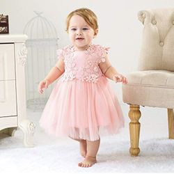 Baby Girl 18 Months Pink Floral Tulle Dress Christening Baptism Gown