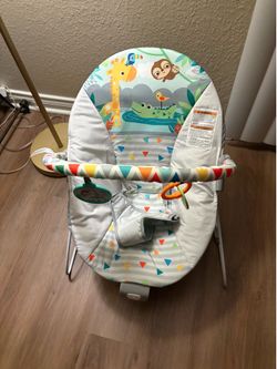 Bright Starts Baby Bouncer Soothing Vibrations Infant Seat - Removable -Toy Bar, Nonslip Feet, 0-6 Months Up to 20 lbs (Safari Fun)