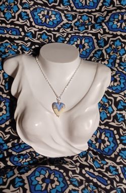 Beige And Blue Lampwork Heart, Mop, 925ss 22" Necklace 