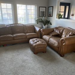 Real Leather Couch, Loveseat And Ottoman 
