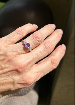 Amethyst & CZ Sterling Silver Cocktail/Engagement Ring (Approx. Size 6.5)