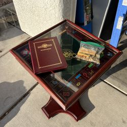 Vintage 2001 Monopoly Table And Glass And Cards 