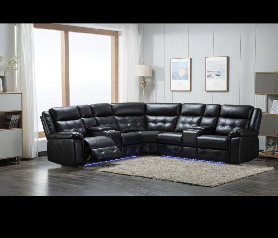 🔥✅LED Power Reclining Sectional Sofa With Cupholders TAKE HOME NO MONEY DOWN ON PAYMENTS