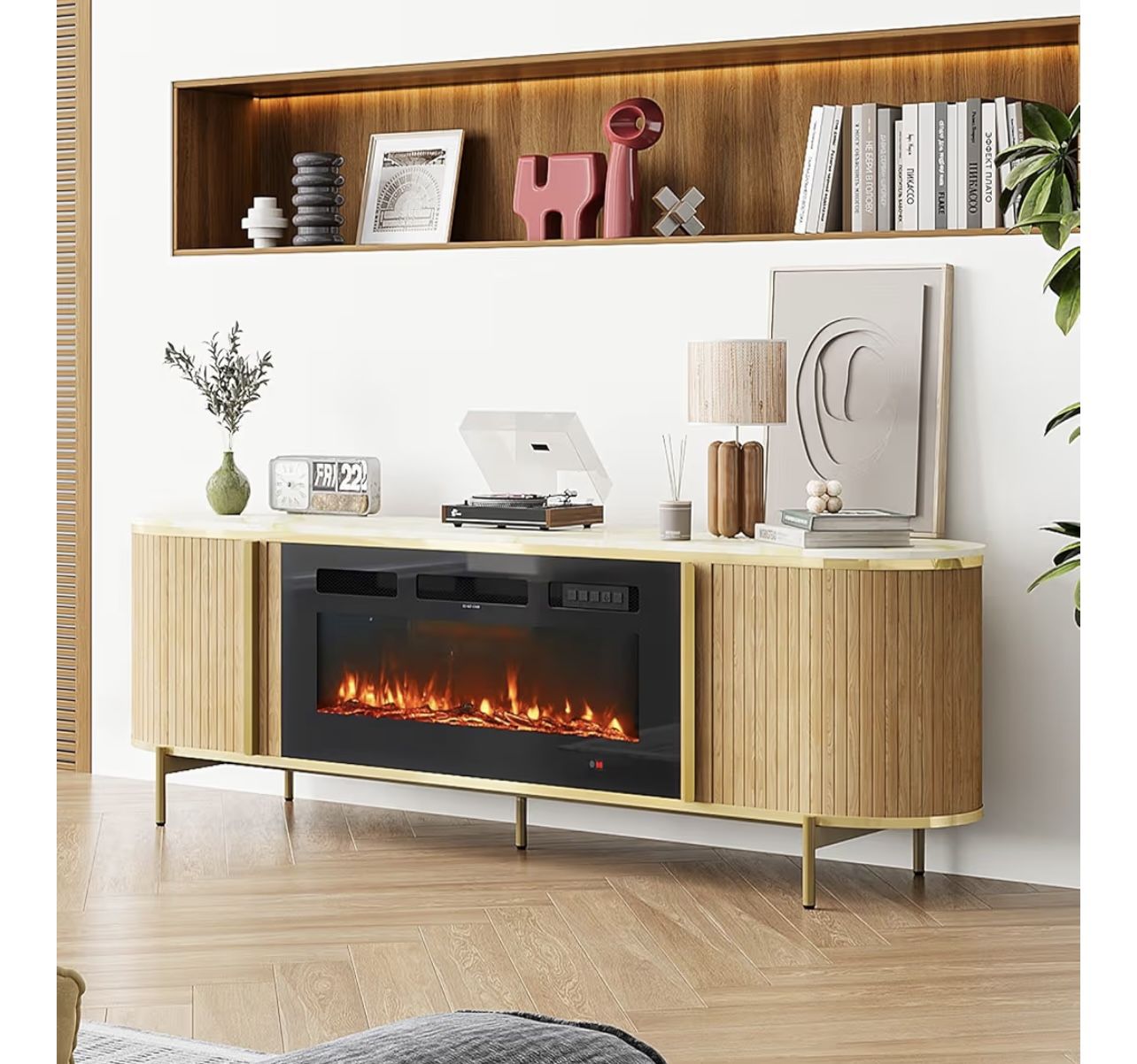 New,70”TV stand With Fireplace