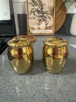 Hammered gold salt and pepper shakers