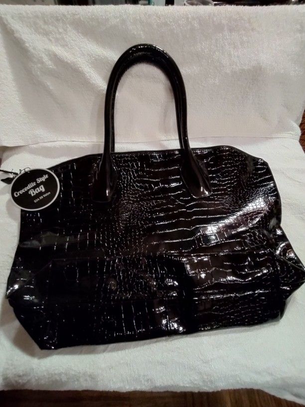 Women's Crocodile Leather Black Handbag Leather Tote Satchel