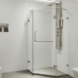 Piedmont 38 in. L x 38 in. W x 73 in. H Frameless Pivot Neo-angle Shower Enclosure in Brushed Nickel with Clear Glass